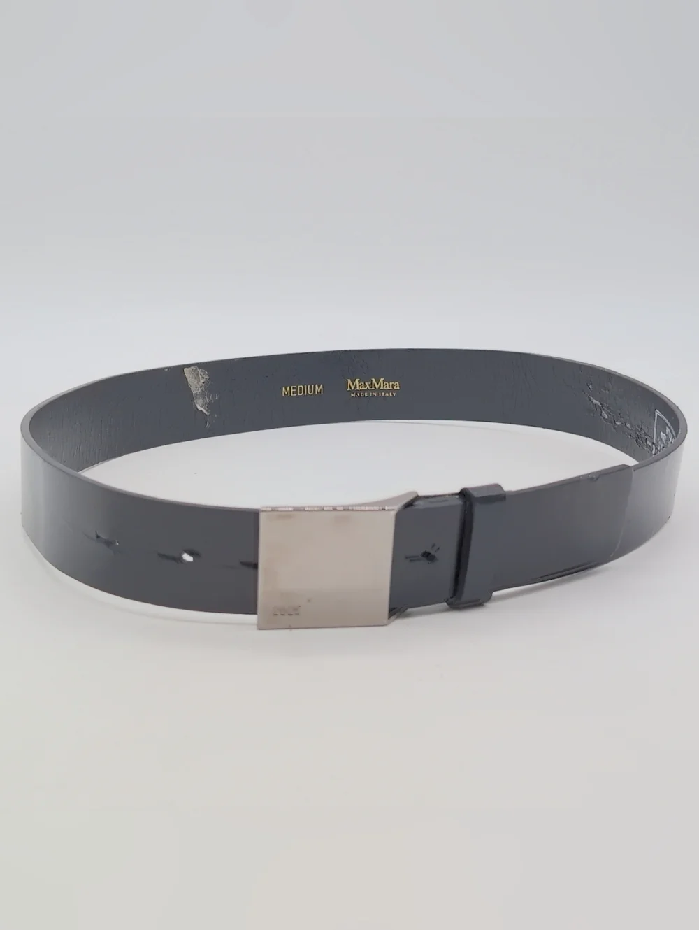Max Mara Women's Sz M 30 In Black Leather Belt with Silver Buckle